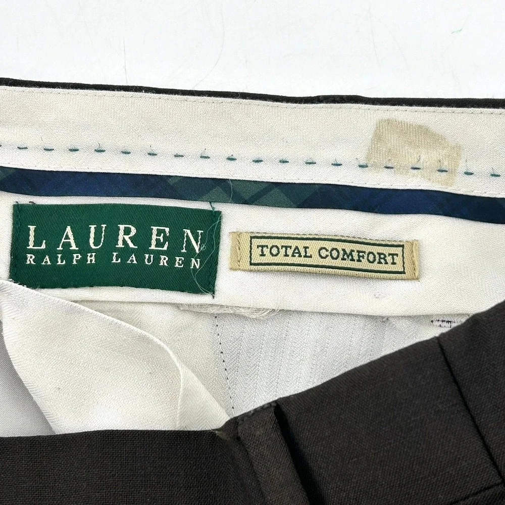 Lauren Ralph Lauren Mens Brown Pleated Total Comfort Dress Pants Cuffed 36x30